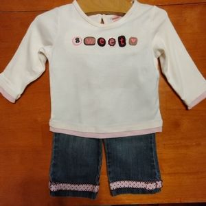 Gymboree Sweeter Than Chocolate pink bonbon top jeans outfit set 12-18M baby